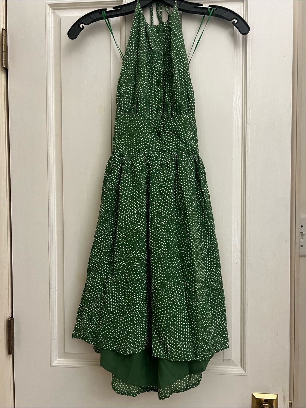 The Shirt by Rochelle Behrens Green Polka Dot Midi Dress